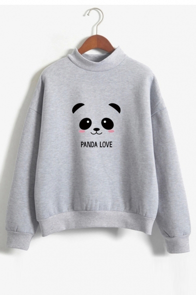 PANDA LOVE Letter Animal Printed Round Neck Long Sleeve Sweatshirt