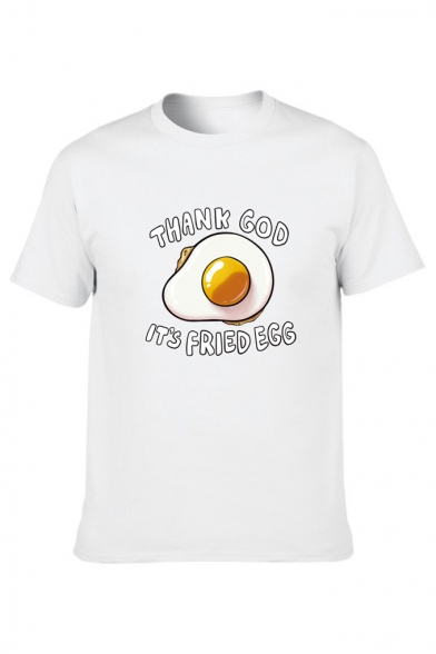 THANK GOD Letter Egg Printed Round Neck Short Sleeve T-Shirt