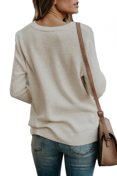 Wrap V Neck Long Sleeve Plain Leisure Loose Sweater
