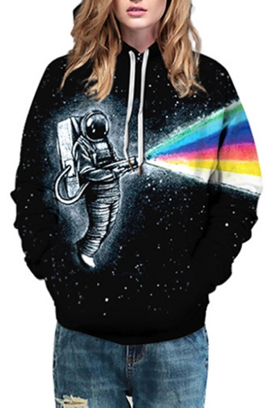 3D Astronaut Rainbow Printed Long Sleeve Loose Hoodie