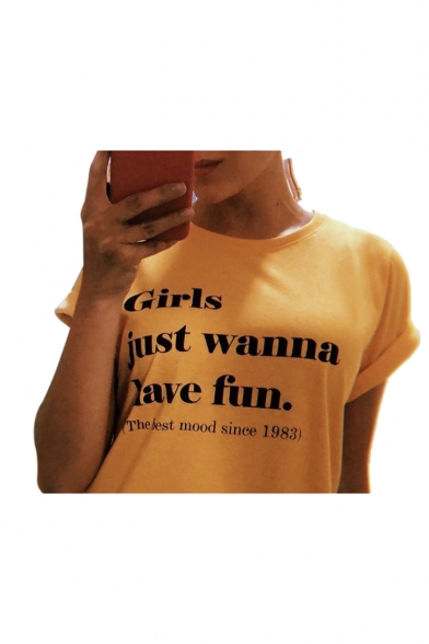 GIRLS JUST WANNA Letter Printed Round Neck Short Sleeve Tee