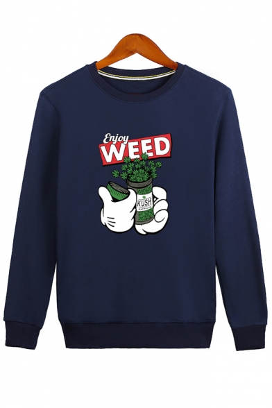 WEED Letter Bottle Printed Round Neck Long Sleeve Sweatshirt