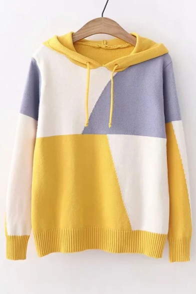 New Fashion Color Block Long Sleeve Hooded Sweater