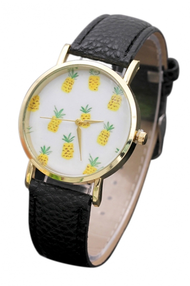 Pineapple Printed Leather Band Quartz Casual Watch