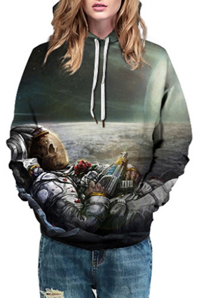 Skull Astronaut Printed Long Sleeve Unisex Hoodie