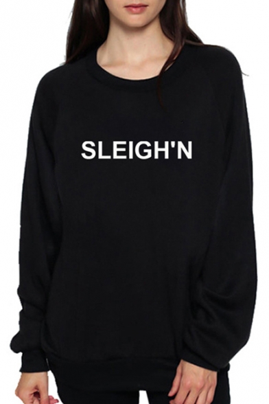 

SLEIGH Letter Printed Round Neck Long Sleeve Sweatshirt, Black;white;gray, LC482319