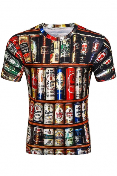 Beer All Over Printed Round Neck Short Sleeve T-Shirt