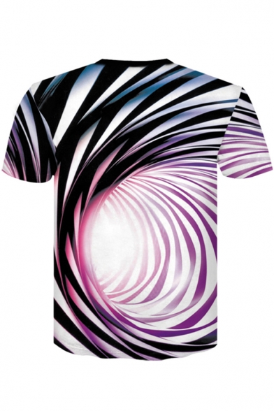 Comic Color Block Swirl Printed Short Sleeve Round Neck Casual Tee