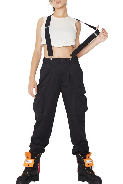 Cool Plain Zip Fly Leisure Overall Pants with Cargo Pockets