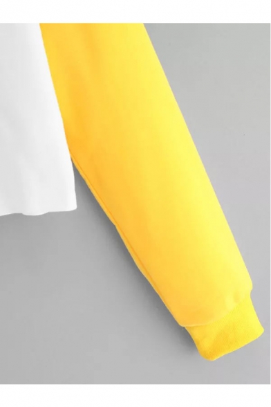 Fashion Character Printed Color Block Long Sleeve Crop Hoodie