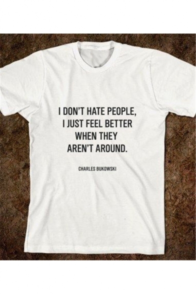 I DON'T HATE PEOPLE Letter Printed Round Neck Short Sleeve T-Shirt