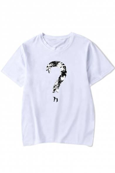 Question Mark Printed Short Sleeve Round Neck Leisure T-Shirt