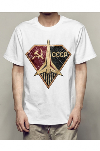 Rocket CCCP Letter Printed Round Neck Short Sleeve Leisure T-Shirt