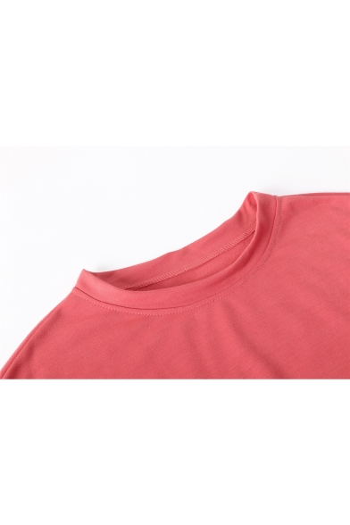 Round Neck Lace Up Detail Long Sleeve Plain Crop Sweatshirt