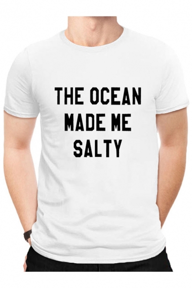 THE OCEAN Letter Printed Round Neck Short Sleeve T-Shirt