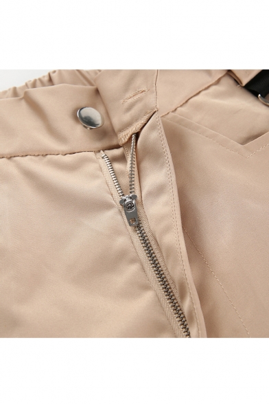 Cool Zipper Embellished Drawstring Cuff Zip Up Leisure Cargo Pants with Flap Pockets