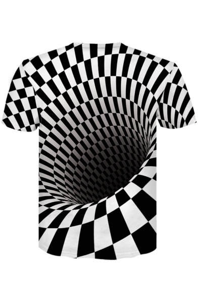 Digital Monochrome Swirl Printed Round Neck Short Sleeve T-Shirt