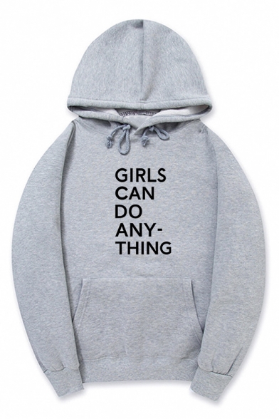 GIRLS CAN DO Letter Printed Long Sleeve Fashion Hoodie