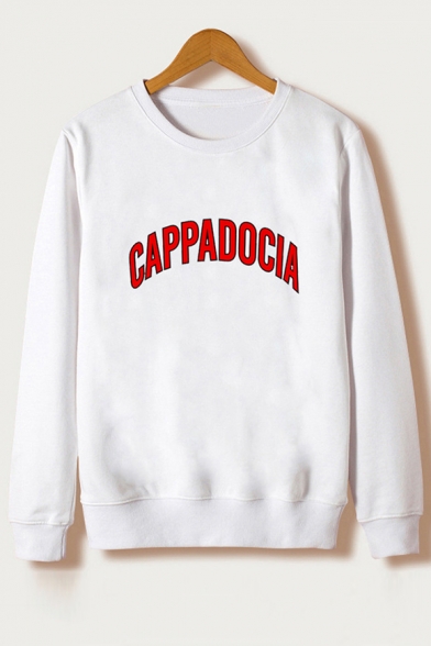 Simple Letter Printed Long Sleeve Round Neck Pullover Casual Sweatshirt