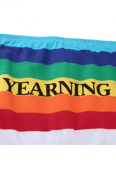 YEARNING Letter Rainbow Striped Printed Sleeveless Crop Bandeau