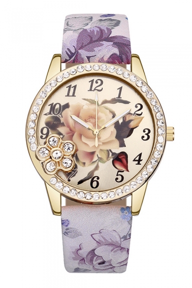 Diamante Floral Pattern Leisure Quartz Watch