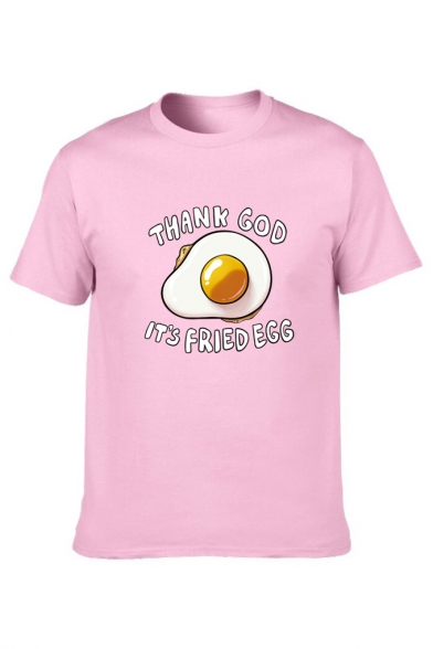 THANK GOD Letter Egg Printed Round Neck Short Sleeve T-Shirt