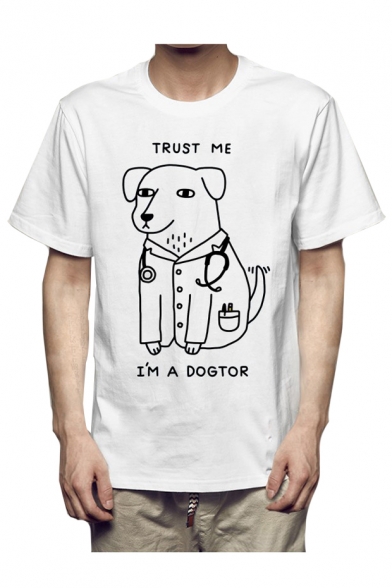 Comic TRUST ME Letter Dog Printed Round Neck Short Sleeve Graphic T-Shirt