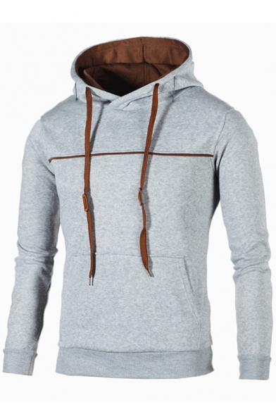 Contrast Piping Front Slim Long Sleeve Hoodie for Men