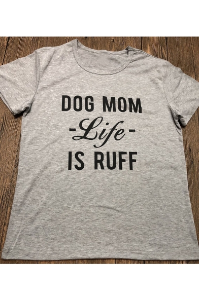 

DOG MOM Letter Printed Round Neck Short Sleeve T-Shirt, White;gray, LC482360