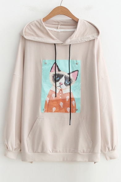 Loose Lovely Cat's Picture Applique Long Sleeve Hoodie
