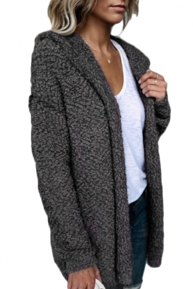 New Arrival Plain Faux Fur Long Sleeve Hooded Coat