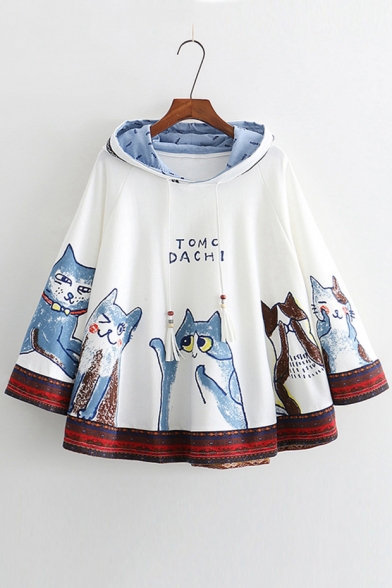 Painting Cat Letter Printed Loose Hooded Cape