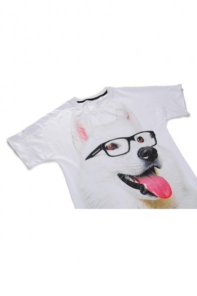 3D Glasses Dog Printed Round Neck Short Sleeve T-Shirt