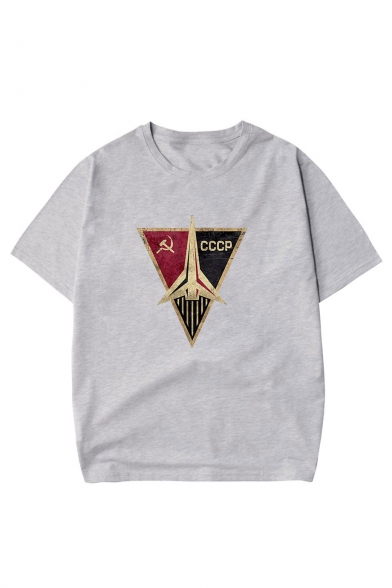 CCCP Letter Rocket Printed Round Neck Short Sleeve T-Shirt