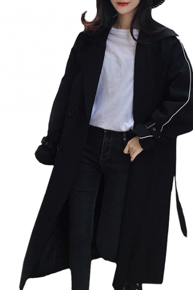 Contrast Piping Long Sleeve Notched Lapel Collar Tunic Slim Coat