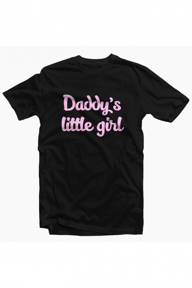 DADDY'S LITTLE GIRL Letter Printed Round Neck Short Sleeve T-Shirt