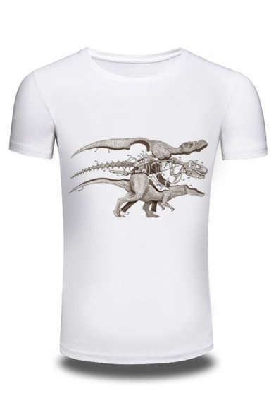 Dinosaur Skeleton Printed Round Neck Short Sleeve T-Shirt