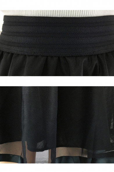 Mesh Insert Elastic Waist Mini A-Line Skirt