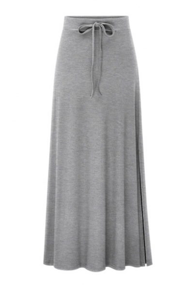 Slim Drawstring Waist Plain Maxi Pencil Skirt