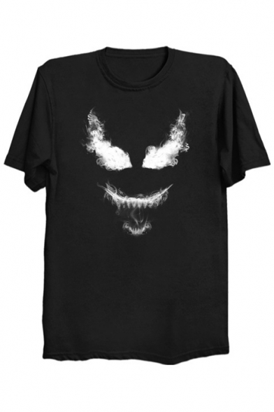 Smoke Smile Face Printed Round Neck Short Sleeve T-Shirt
