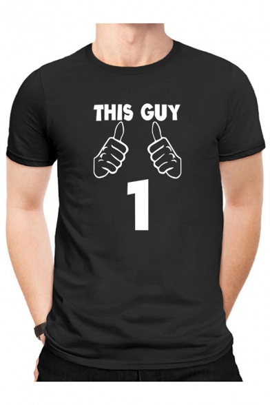 THIS GUY Letter Gesture Printed Round Neck Short Sleeve T-Shirt