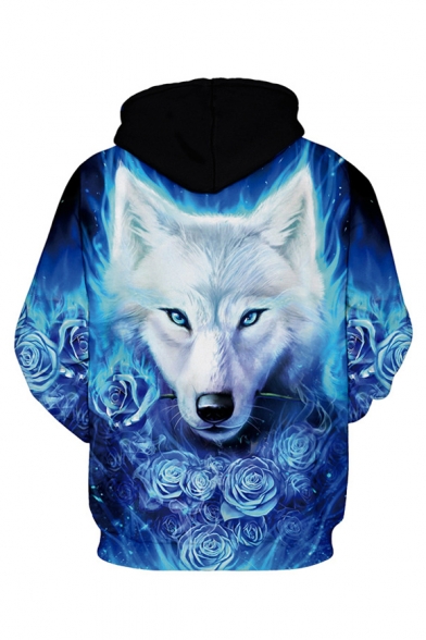 3D Rose Wolf Printed Long Sleeve Unisex Hoodie