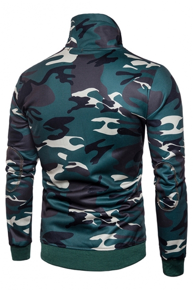 Camouflage Printed High Neck Long Sleeve Pullover Sweatshirt