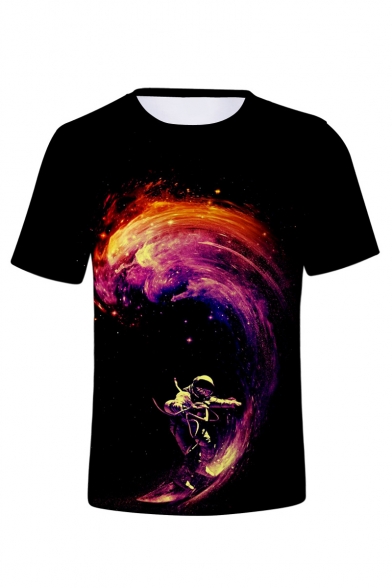 Cool Astronaut Printed Round Neck Short Sleeve T-Shirt