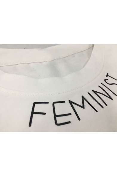 FEMINIST Letter Printed Round Neck Short Sleeve Slim Comfort Tee