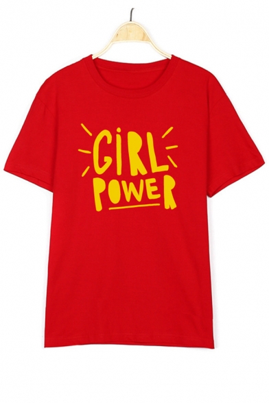 GIRL POWER Letter Printed Round Neck Short Sleeve T-Shirt