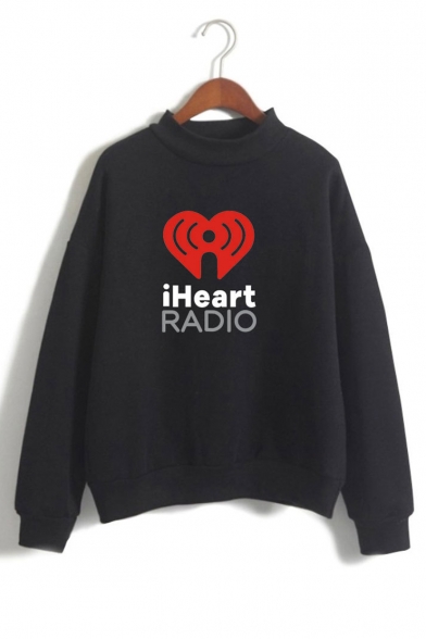 Heart Letter Graphic Printed High Neck Long Sleeve Sweatshirt