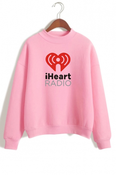 Heart Letter Graphic Printed High Neck Long Sleeve Sweatshirt