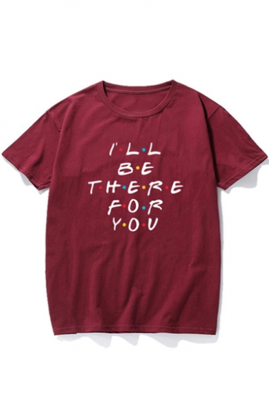 I'LL BE THERE Letter Printed Round Neck Short Sleeve Graphic Tee