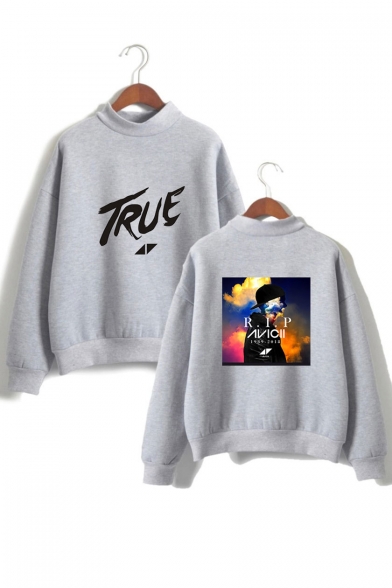 TRUE Letter Graphic Printed High Neck Long Sleeve Sweatshirt